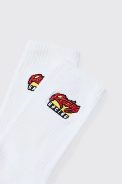 boohooMAN Moto Racing Embroidered Socks | UK| Underwear & Socks|Underwear & Socks