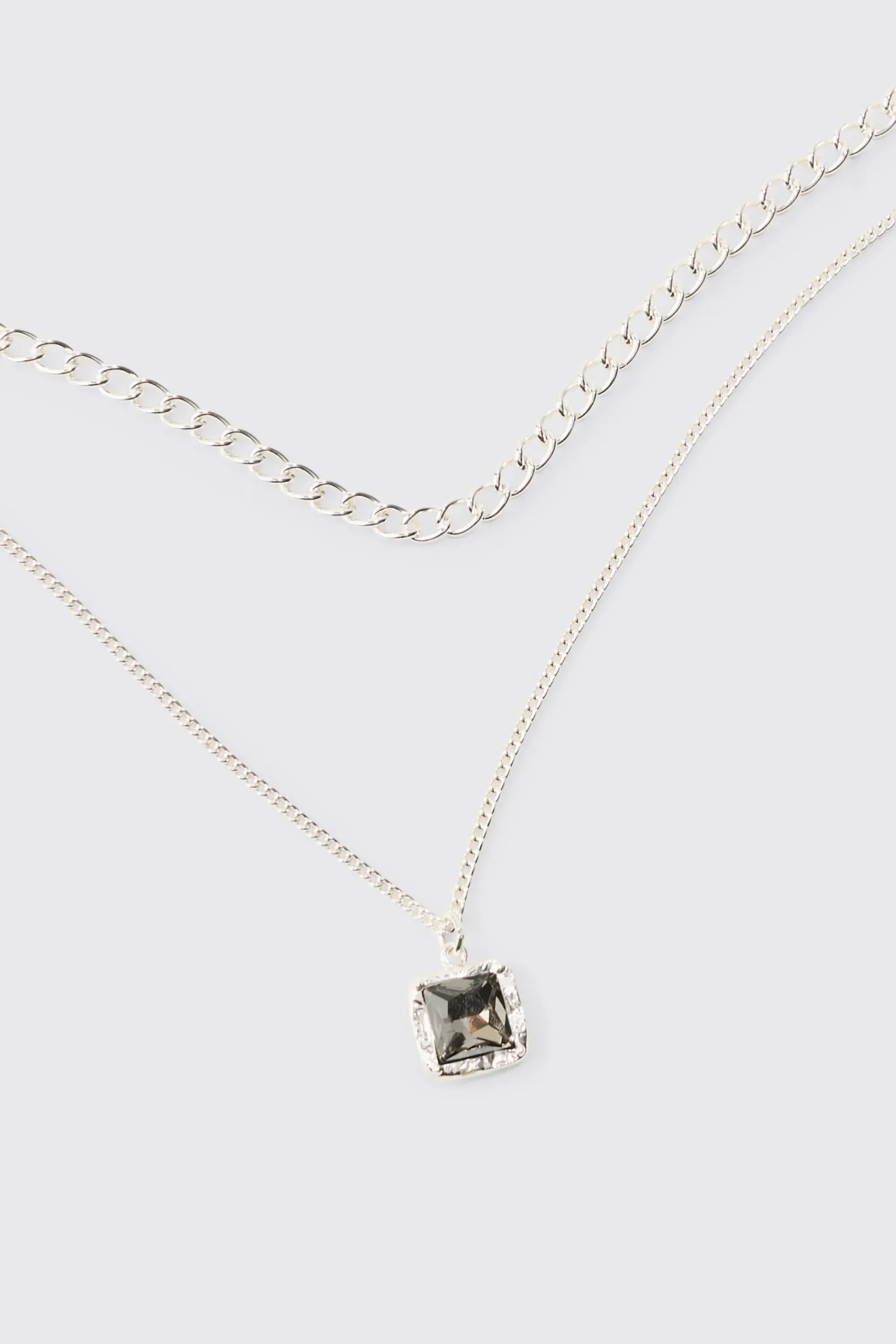 boohooMAN Multi Layer Chain Necklace With Blue Gem Stone Pendant | UK| Jewellery & Watches