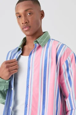 boohooMAN Spliced Pinstripe Branded Waistband Short Set | UK| Sets & Co-Ords