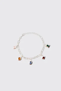 boohooMAN Multicolour Gem Stone Pendant Bracelet In | UK| Jewellery & Watches