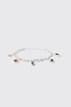 boohooMAN Multicolour Gem Stone Pendant Bracelet In | UK| Jewellery & Watches