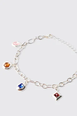 boohooMAN Multicolour Gem Stone Pendant Bracelet In | UK| Jewellery & Watches