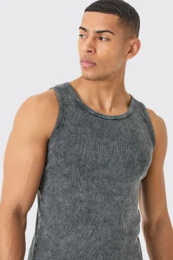 Muscle Fit Acid Wash Ribbed Vest | UK^boohooMAN Hot