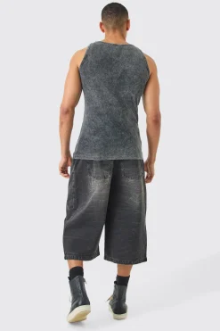 Muscle Fit Acid Wash Ribbed Vest | UK^boohooMAN Hot