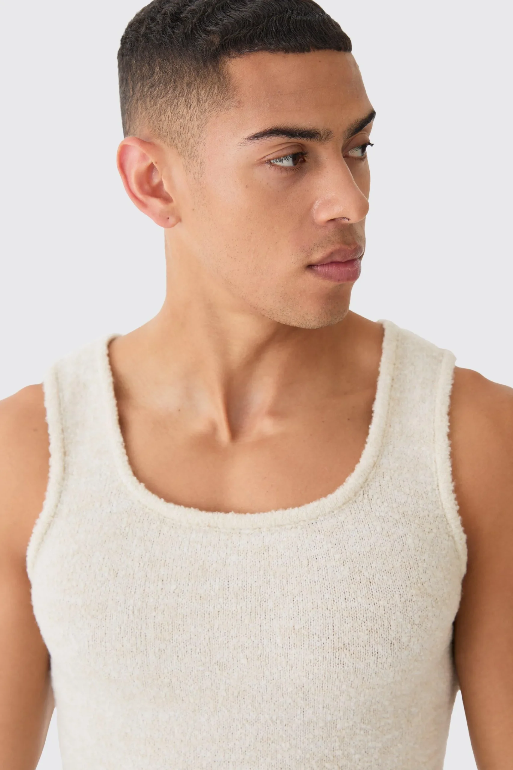 Muscle Fit Boucle Textured Knitted Vest | UK^boohooMAN Online