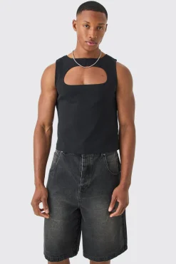 Muscle Fit Cut Out Interlock Vest | UK^boohooMAN Outlet
