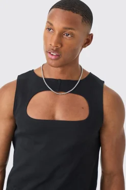 Muscle Fit Cut Out Interlock Vest | UK^boohooMAN Outlet