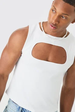 Muscle Fit Cut Out Interlock Vest | UK^boohooMAN Hot