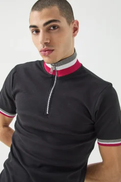 Muscle Fit Funnel Tape Polo | UK^boohooMAN