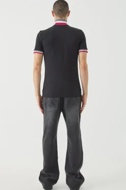 Muscle Fit Funnel Tape Polo | UK^boohooMAN