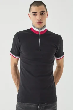 Muscle Fit Funnel Tape Polo | UK^boohooMAN