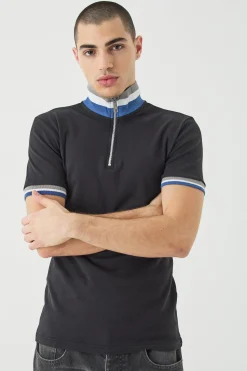 Muscle Fit Funnel Tape Polo | UK^boohooMAN Discount