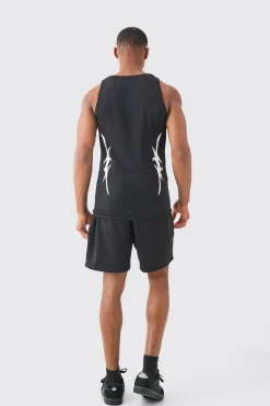 Muscle Fit Graphic Official Vest & Shorts Set | UK^boohooMAN Online