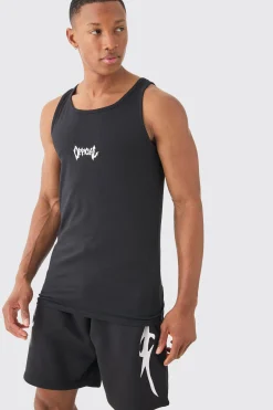Muscle Fit Graphic Official Vest & Shorts Set | UK^boohooMAN Online