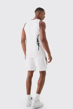 Muscle Fit Graphic Official Vest & Shorts Set | UK^boohooMAN