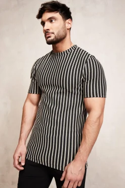 Muscle Fit Jacquard T-shirt | UK^boohooMAN Online