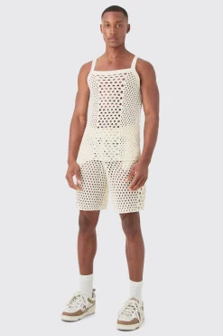 boohooMAN Muscle Fit Knitted Tank Short Set | UK| Sets & Co-Ords|Tracksuits