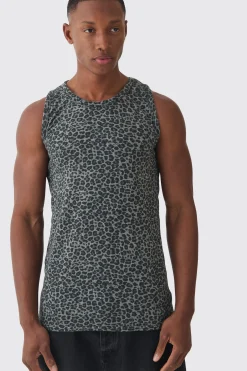 Muscle Fit Leopard Print Vest | UK^boohooMAN Hot