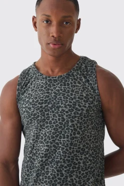 Muscle Fit Leopard Print Vest | UK^boohooMAN Hot