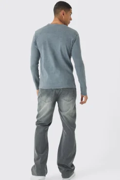 boohooMAN Muscle Fit Long Sleeve Heavyweight Ribbed Washed Jumper | UK| Hoodies & Sweatshirts