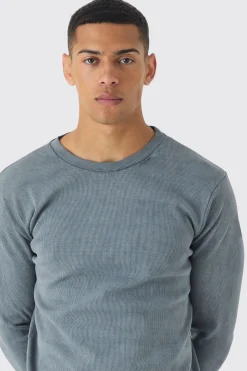 boohooMAN Muscle Fit Long Sleeve Heavyweight Ribbed Washed Jumper | UK| Hoodies & Sweatshirts