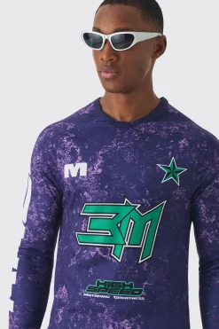 Muscle Fit Motorsport BHM Printed Long Sleeve Top | UK^boohooMAN Best