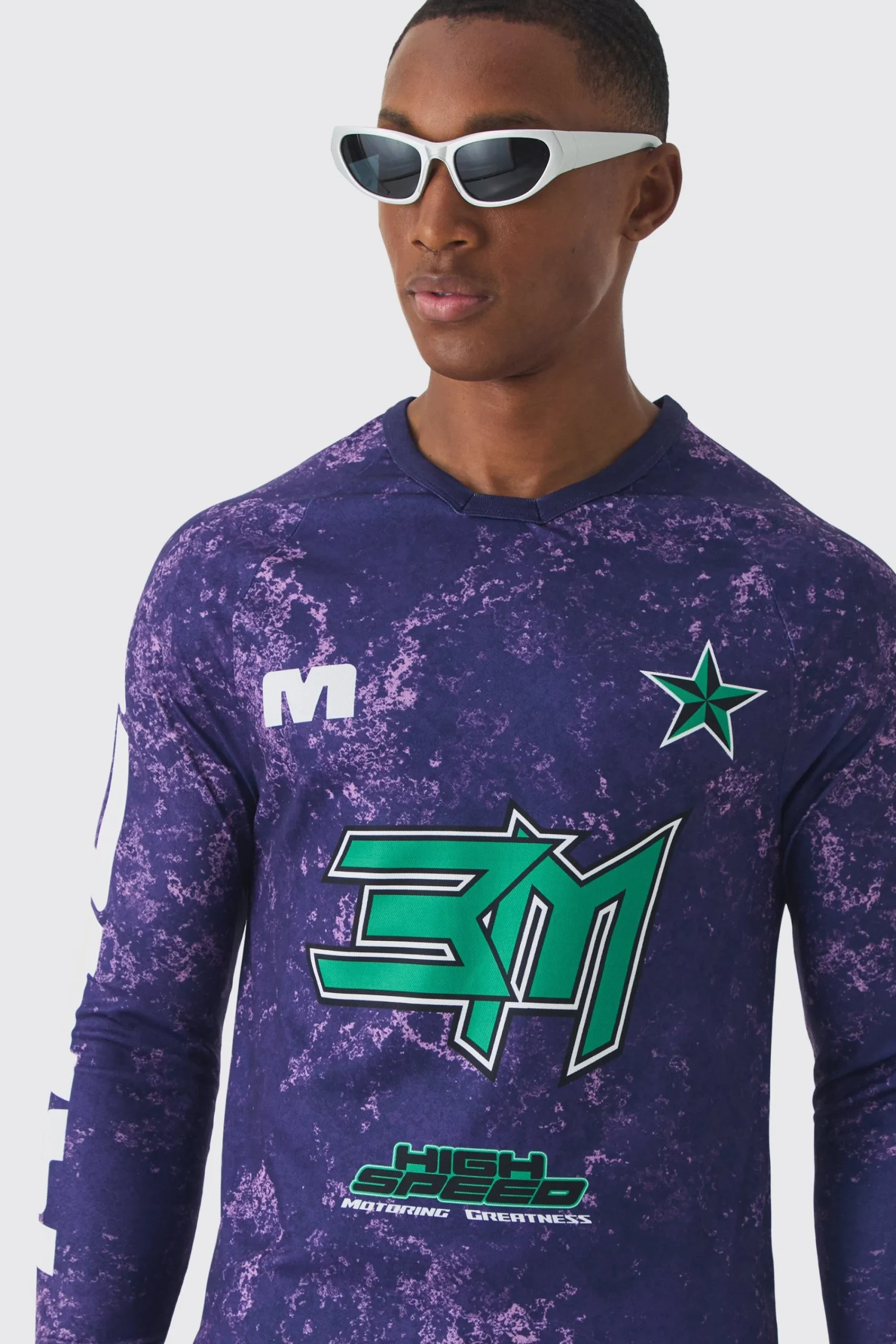 Muscle Fit Motorsport BHM Printed Long Sleeve Top | UK^boohooMAN Best