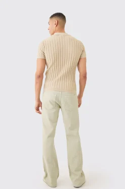 boohooMAN Muscle Fit Revere Ribbed Knit Polo | UK| Knitwear