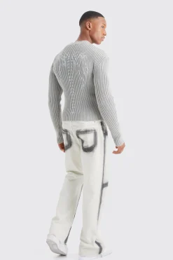 boohooMAN Muscle Fit Ribbed Acid Wash Knit Jumper | UK| Knitwear