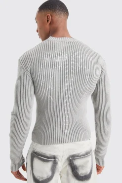 boohooMAN Muscle Fit Ribbed Acid Wash Knit Jumper | UK| Knitwear