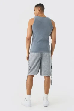 Muscle Fit Ribbed Acid Wash Vest | UK^boohooMAN Discount