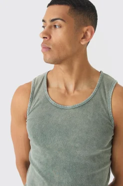 Muscle Fit Ribbed Acid Wash Vest | UK^boohooMAN Clearance