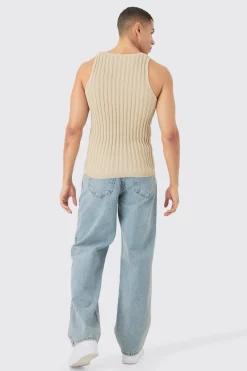 Muscle Fit Ribbed Knit Vest | UK^boohooMAN Clearance