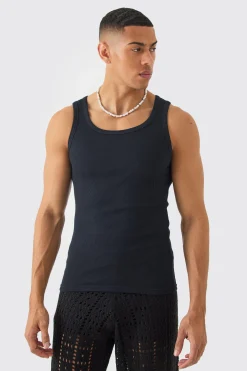 Muscle Fit Ribbed Vest | UK^boohooMAN Sale