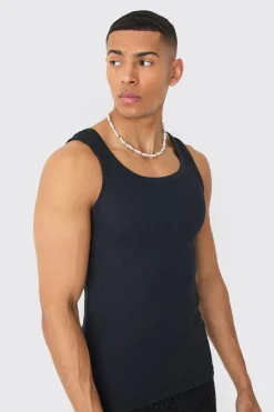 Muscle Fit Ribbed Vest | UK^boohooMAN Sale