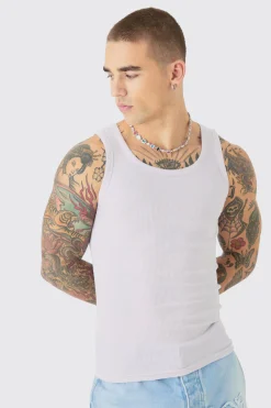Muscle Fit Ribbed Vest | UK^boohooMAN Outlet