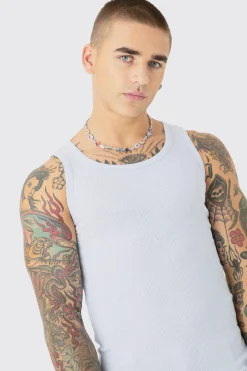 Muscle Fit Ribbed Vest | UK^boohooMAN Outlet