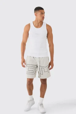 boohooMAN Muscle Fit Ribbed Vest & Mesh Basketball Shorts Set | UK| Tracksuits