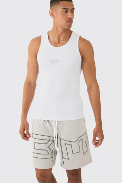 boohooMAN Muscle Fit Ribbed Vest & Mesh Basketball Shorts Set | UK| Tracksuits