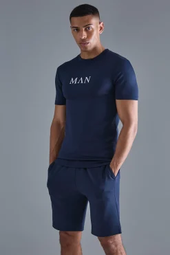 boohooMAN Muscle Fit Scuba T-shirt & Short Set | UK| Sets & Co-Ords|Tracksuits