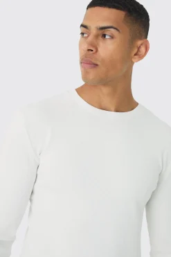 Muscle Fit Washed Rib Long Sleeve Man Embroidered T-shirt | UK^boohooMAN Hot