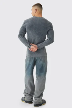 Muscle Fit Washed Rib Long Sleeve Man Embroidered T-shirt | UK^boohooMAN Discount