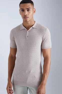 boohooMAN Muscle Short Sleeve Cable Polo | UK| Knitwear