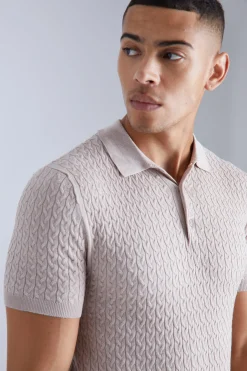 boohooMAN Muscle Short Sleeve Cable Polo | UK| Knitwear