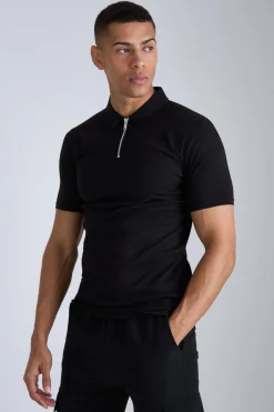 Muscle Zip Neck Polo | UK^boohooMAN Sale