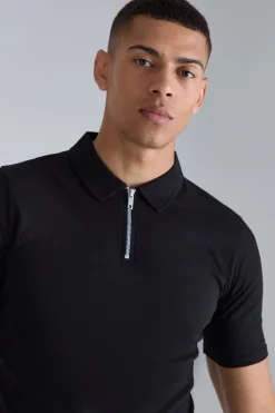 Muscle Zip Neck Polo | UK^boohooMAN Sale