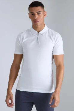 Muscle Zip Neck Polo | UK^boohooMAN Outlet