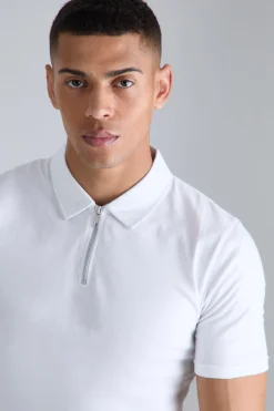 Muscle Zip Neck Polo | UK^boohooMAN Outlet
