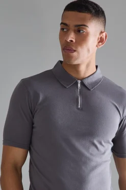 Muscle Zip Neck Polo | UK^boohooMAN