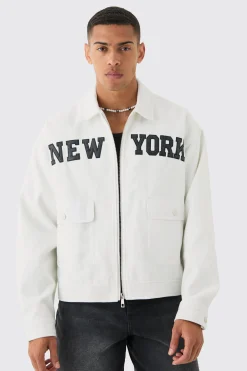 boohooMAN New York Varsity Pocket Detail Harrington | UK| Coats & Jackets